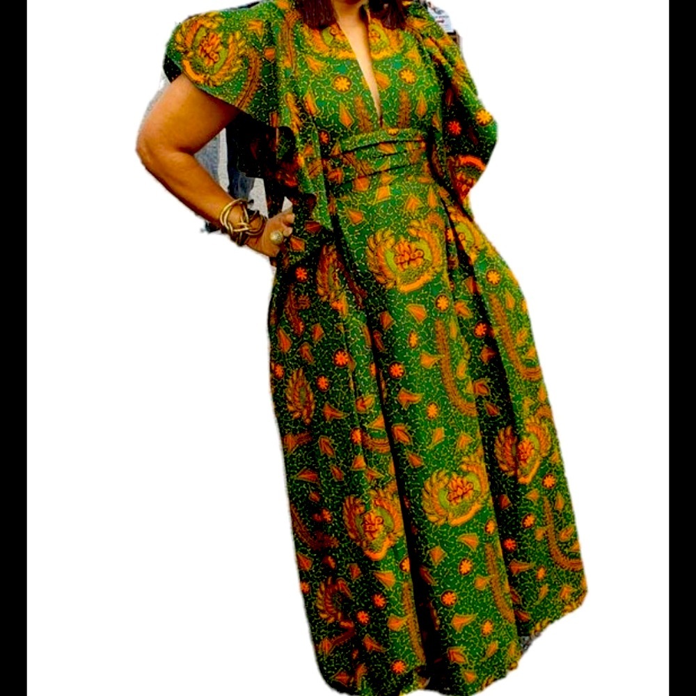 Brand New Ankara Green & Orange Maxi Dress (African). UK Size 14 / US Size 10 - Picture 2 of 6